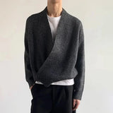 Aidase  American High Street Fashion Solid Color Sweater Jacket Autumn And Winter Irregular Oblique Button V-Neck Cardigan Sweater Men