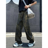 AIDASE  -  Retro American Brand Leopards Pattern Jeans Loose Straight Leg Floor-Length Casual Trousers for Men And Women Street Sle aidase-shop