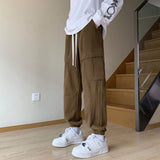 AIDASE  -  New Spring and Summer Men's Solid High Waist Elastic Loose Plus Size Cargo Pants Pockets Sports Fashion Casual Commuter Trousers aidase-shop