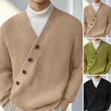 AIDASE  -  Autumn Stylish Men Tops Hot Sale Texture Diagonal Sweater Casual Streetwear Solid V-neck Long Sleeved Sweater S-5XL 2024