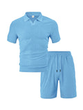 AIDASE  -  Summer New Men's Casual Sportswear Polo Shirt With A Lapel, Men's Short-sleeved Shirt And Shorts, Jacquard Texture Suit aidase-shop