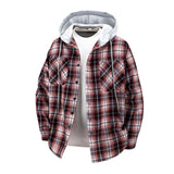 AIDASE  -  Autumn/Winter Men'S Hooded Shirt Retro Loose Plus Size Plaid Shirts Long-Sleeve Coat Button Down Casual Shirt Jackets Pockets aidase-shop