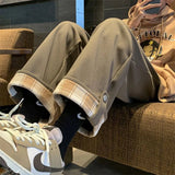 AIDASE  -  Autumn and Winter Men's Fashion Plaid Fringe Plush Solid Loose High Street Casual Comfortable Versatile Straight Leg Pants aidase-shop