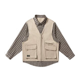 AIDASE  -  Fake Two-Piece Men's Shirt Personality Patchwork Vest Jacket Trendy Lapel Long Sleeve Men Tops Fashion Clothing 21E6591