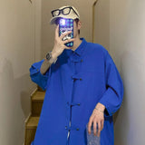 AIDASE  -  Solid Color Men's Long Sleeved Shirt Unique Single Breasted Design Lapel Top Japanese Retro Male Casual Fashion Clothing aidase-shop