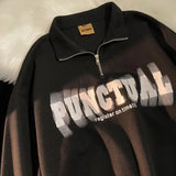 Aidase Polo Shirts Men's Half Zipper Sweater Women's Autumn New Turndown Collar Retro Loose Oversize Long-sleeved Letter Print Top Tees aidase-shop