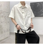 AIDASE  -  New Chinese Style Men Shirt Summer Niche Jacquard Metal Buckle Decoration Casual Short Sleeve Lapel Male Tops aidase-shop