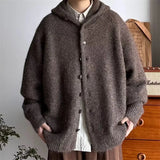 AIDASE  -  New Korean Fashion Button Hoodie Cardigan For Man Y2K Retro Brown Knitted Sweaters High Street Casual Cardigans Knitwear aidase-shop