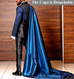 AIDASE  -  4 Pieces Men's Formal Suits Slim Blazer Jacket Pant with Satin Cape Royal Blue Tuxedo Set for Party,Prom,Banquet aidase-shop