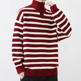 AIDASE  -  Vintage Buttoned Turtleneck Knit Tops Mens Sweaters Fall Winter Casual Long Sleeve Knitted Jumpers Men Fashion Striped Sweater aidase-shop