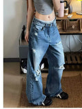 AIDASE  -  Retro American Sle Wide Leg Jeans Men Women Spring Loose Slim Straight Casual Denim Pants Torn Hole Youth Trend Summer aidase-shop