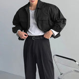 AIDASE  -  Men Shirt Solid Color Lapel Long Sleeve Pockets Casual Men Clothing Streetwear Loose Korean Style Fashion Male Tops aidase-shop