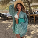 AIDASE  -  Women's Fashionable French Light Maturity Style Holiday Cover up Shirt with Ostrich Feather Splicing Regular Sleeve round Neck aidase-shop