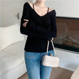 AIDASE  -  Women V-Neck Slim Fit Off Shoulder Pullovers Spring Autumn Hollow Out Backless Knit Sweater Top Slim Sexy Knitwear Top aidase-shop