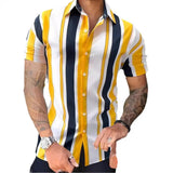 AIDASE  -  New Men's Summer Stripes Printed Four-Sided Stretch Single-Breasted Short Sleeve Shirt aidase-shop
