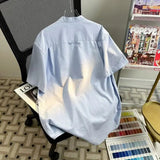 AIDASE  -  American Standing Collar Short Sleeved Shirt Solid Color Casual Summer Shirts Coat Loose Retro Male Clothing aidase-shop