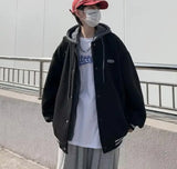 Aidase Men&Women Hooded Jacket Ins Hip Hop Waffle Fake Two-piece Windproof Streetwear Unisex Baseball Uniform Youth Male Bomber Jacket aidase-shop