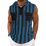 AIDASE  -  Striped Hooded Vest Men Sleeveless Pocket Drawstring Hoodie Tshirts Summer Fashion Outdoor Sports Tank Tops Coat Waistcoat aidase-shop