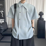 AIDASE  -  Simple Men's Shirt Niche Double-breasted Design Loose Casual Short-sleeved Solid Color Tops Summer New Tide aidase-shop