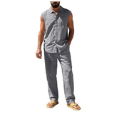 AIDASE  -  Suit Suits For Men Men'S Loose Fitting Beach Linen Casual Sleeveless Shirt And Straight Leg Trousers Suit Homecoming Men Attire aidase-shop