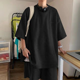 AIDASE  -  Men Sets Solid Color Loose O-neck Short Sleeve T Shirt & Shorts 2PCS Streetwear 2025 Korean Summer Men's Casual Suits aidase-shop
