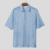 AIDASE  -  Men Shirt Mesh See Through Lapel Short Sleeve Sexy Male Shirts Summer Loose Tops Streetwear 2025 Fashion Men Clothing aidase-shop