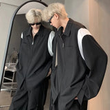 Aidase  Men Trendy Contrast Color Casual Streetwear Oversized Zipper Shirts Y2K Harajuku Long Sleeve Pocket Chic Tops Camisas De Hombre