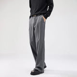 AIDASE  -  Men Streetwear Fashion Straight Business Casual Black Gray Suit Pant Commute Vintage Cigarette Pants Trousers aidase-shop