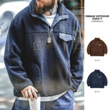 Aidase Casual Half-breasted Fleece Hoodies Winter Navy Blue Warm Pullover Jacket Outdoor Oversize Workwear Thermal Outwear aidase-shop