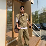 AIDASE  -  Autumn Men's Zipper Sleeveless Denim Jackets Outwear Streetwear Khaki Cargo Vest Coats New Hip Hop Fashion Working Clothes aidase-shop