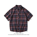 AIDASE  -  Loose Summer irt Retro Plaid Oversize Men Women ort Sve Casual Couple Top Trendy Thin Material Flip Collar Other Scene aidase-shop