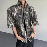 AIDASE  -  Reed Double-sided Men's Shirt Jacquard Texture Pattern Decoration Single-breasted Short Sleeved Lapel Casual Tops aidase-shop