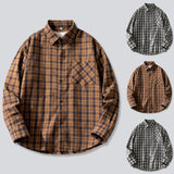 AIDASE  -  Men'S Loose Casual Fashion Retro Long Sleeved Plaid Shirt Roll-Up Sleeves Men'S Plaid Shirt roupas masculinas aidase-shop