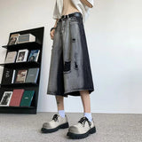 AIDASE  -  American High Street Men's Denim Shorts Contrast Color Patchwork Design Straight Leg Men Casual Pants Summer New aidase-shop