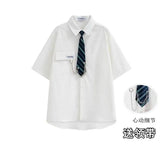 AIDASE  -  Academy Style JK Uniform White Shirt Short Sleeved Top Summer Casual Hong Kong Style Japanese Couple Graduation Class Shirt aidase-shop