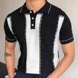 Aidase Men's Business Slim-fit Knit Polo Shirt Light Luxury Leisure Button-down Short Sleeve Shirts Breathable Patchwork Knitwear M-3XL