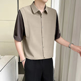 AIDASE  -  Summer New Ice Silk Splicing Fake Two-piece Mid Sleeved Shirt Contrast Color Patchwork Male Tops Loose aidase-shop