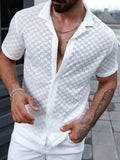 AIDASE  -  Fashion Mens Plaid Textured Knitted Shirt Tops Spring Summer Casual Mens Breathable Knit Shirts Stylish Men Short Sleeve Shirt aidase-shop