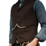 Aidase Business Waistcoat Jacket Casual Slim Fit Gilet Homme Vests for Groosmen Man Wedding Men's Suit Vest Brown Wedding Wool Tweed aidase-shop