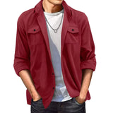 AIDASE  -  Fashion Suede Shirt for Men's Clothing Spring Autumn Casual Solid Color Pocket Long Sleeves Turn-down Collar Coats Loose Tops aidase-shop