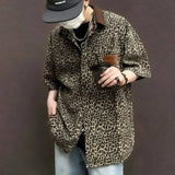 AIDASE  -  Men Vintage Leopard Print Contrast Color Corduroy Shirt Summer Casual Streetwear Y2K Oversized Short Sleeve Tops Ropa De Hombre aidase-shop
