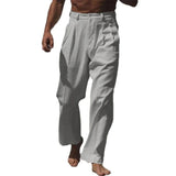 AIDASE  -  Leisure Mens Loose Cotton Linen Pants Spring Autumn Casual Solid Color Trousers Men Fashionable Pleated Straight Pants Male aidase-shop