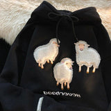 AIDASE  -  Soft Girl Cute Plush Lamb Tees Couple Hoodie Men Women Cartoon Flocking Hoody Spring Autumn Loose Vintage High Street Top aidase-shop