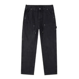 AIDASE  -  White Workwear Thigh Patch Jeans Men's New Woodcutter Rivet Straight Denim Pants Spring Autumn American Retro Cotton Cargo Pants aidase-shop