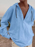 AIDASE  -  Vintage Cotton Linen Hooded Shirt For Men Long Sleeve V Neck Hoodies Tops Fall Casual Loose Shirts Seaside Beach Blouse Clothing aidase-shop