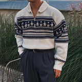 AIDASE  -  Tops 2025 Men Long Sleeve Loose Knitted Sweatshirts Casual Spring Printing Zipper Design Hoodies Stand Collar Pullovers