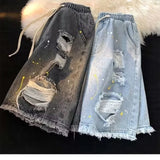 AIDASE  -  Men's New Style Loose Street Hip-hop Paint Point Five-point Ripped Denim Shorts aidase-shop