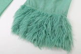 AIDASE  -  Women's Fashionable French Light Maturity Style Holiday Cover up Shirt with Ostrich Feather Splicing Regular Sleeve round Neck aidase-shop