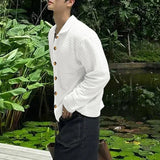 AIDASE  -  Men Shirt Hollow Out See Through Solid Color Lapel Long Sleeve Men Clothing Streetwear Loose 2025 Fashion Casual Tops aidase-shop