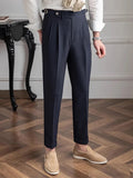 AIDASE  -  Naples Style Trousers Mens Casual Solid Color Pleated High Waist Trousers Spring Fall Trendy Men's Slim Fit Straight Pants aidase-shop